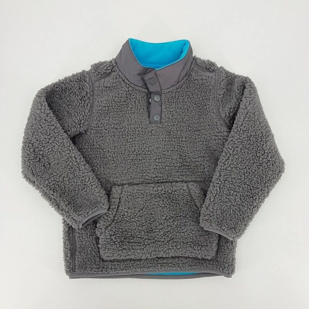 Cozy Plush Sherpa Pullover Jacket Size 6 Grey & Turquoise